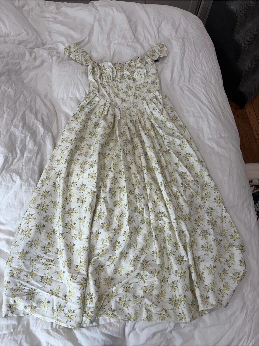 Fashion Nova White Maxi Skirt with Light Green Floral Print